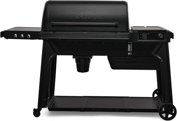 Traeger Woodridge Pro wood pellet grill and smoker with folding side shelf